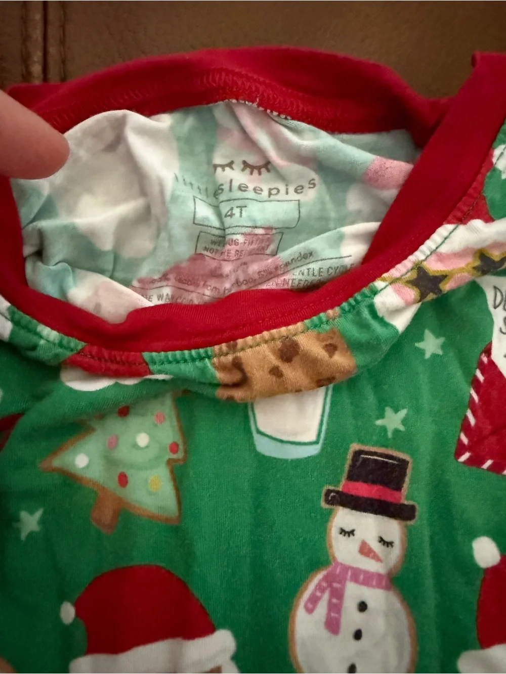 Little Sleepies Green Santa & Snowman Holiday Pajama Set with Red Trim